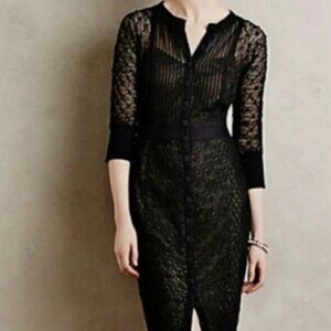 Anthropologie Byron Lars "Beguile" Crochet Lace Black Pencil Dress, Size 2P